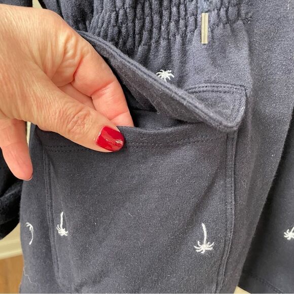 Talbots French Terry Palm Tree Embroidered Full Zip Hoodie Navy Blue M Petite - Picture 5 of 9